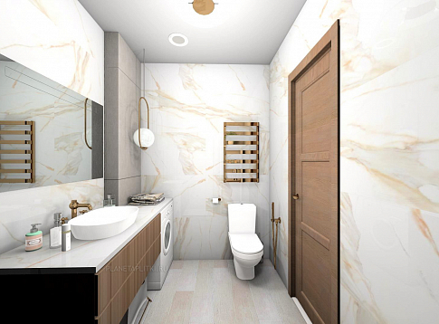 Дизайн-проект ванной комнаты -  керамогранит Pamesa Calacata Gold