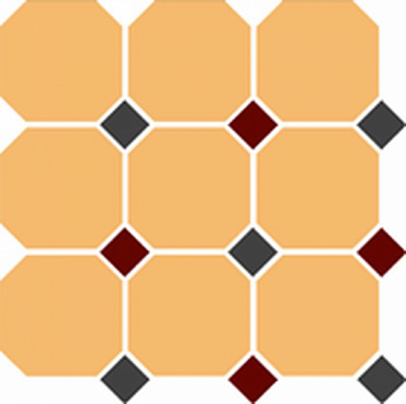 Керамогранит Topcer 4421 OCT14+20-A Ochre Yellow Octagon 21 - Black 14 + Brick Red 20 Dots 30x30