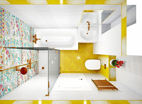 Дизайн-проект ванной комнаты - плитка Alta Ceramica Cristall Giallo