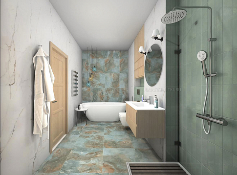  Дизайн-проект ванной комнаты - керамогранит Pamesa Slate Way, Cr. Torano Dorado и Eleganza